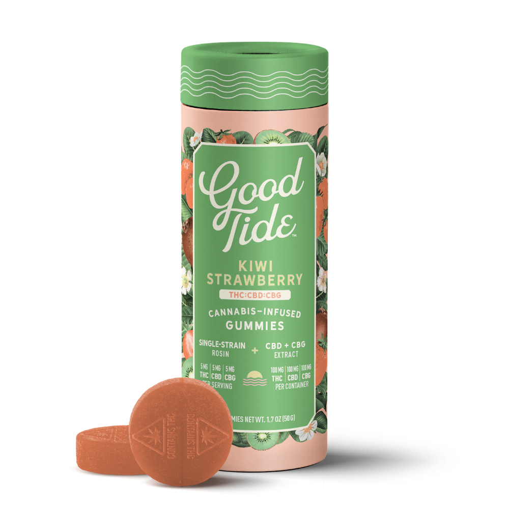 Good Tide – Kiwi Strawberry 1:1:1 CBD + CBG Single-Strain Rosin Gummies | Refreshing | 100mg
